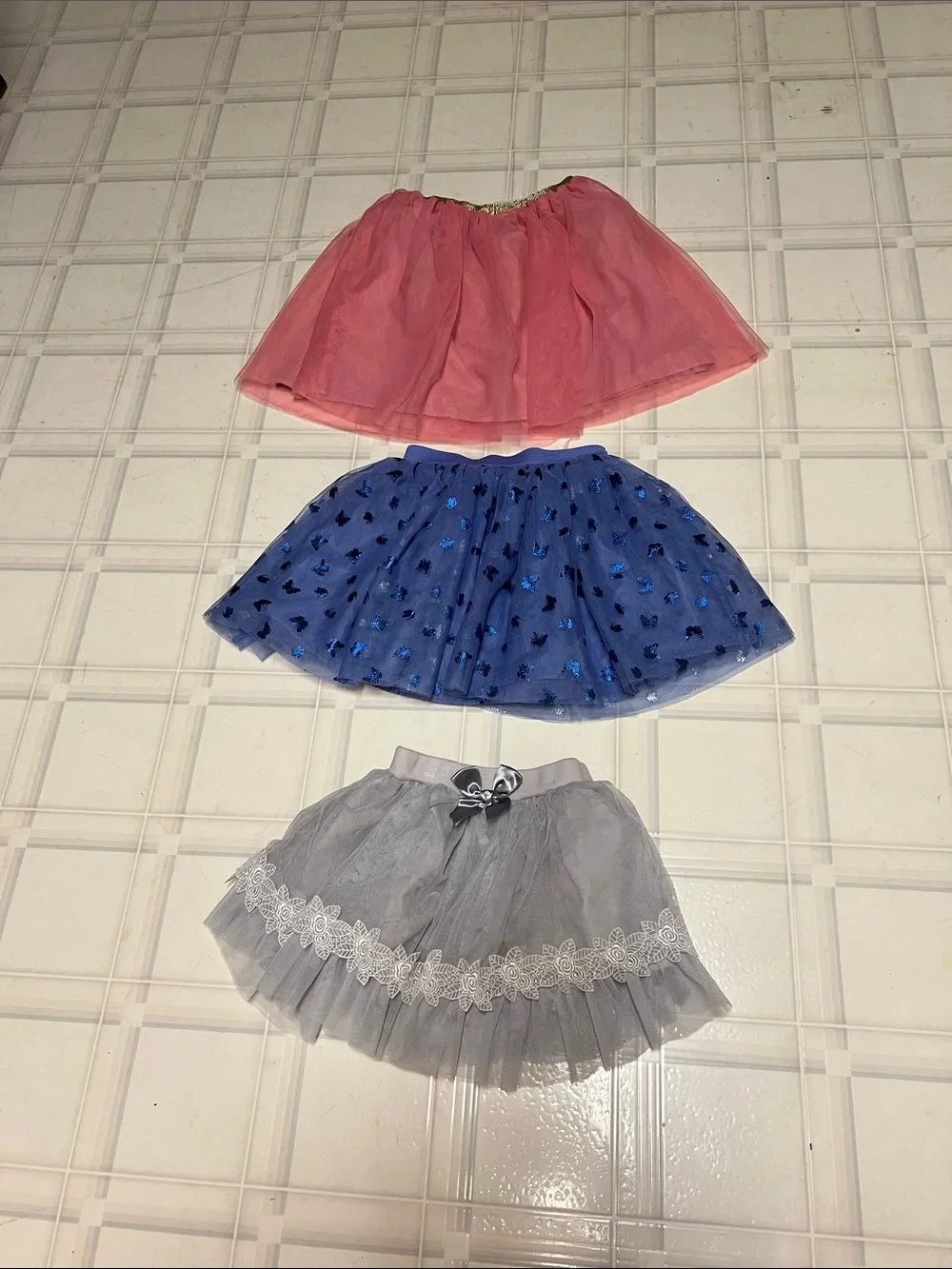 Girls Tulle Skirt Set in Pink, Blue & Gray - Cute Layered Tutus